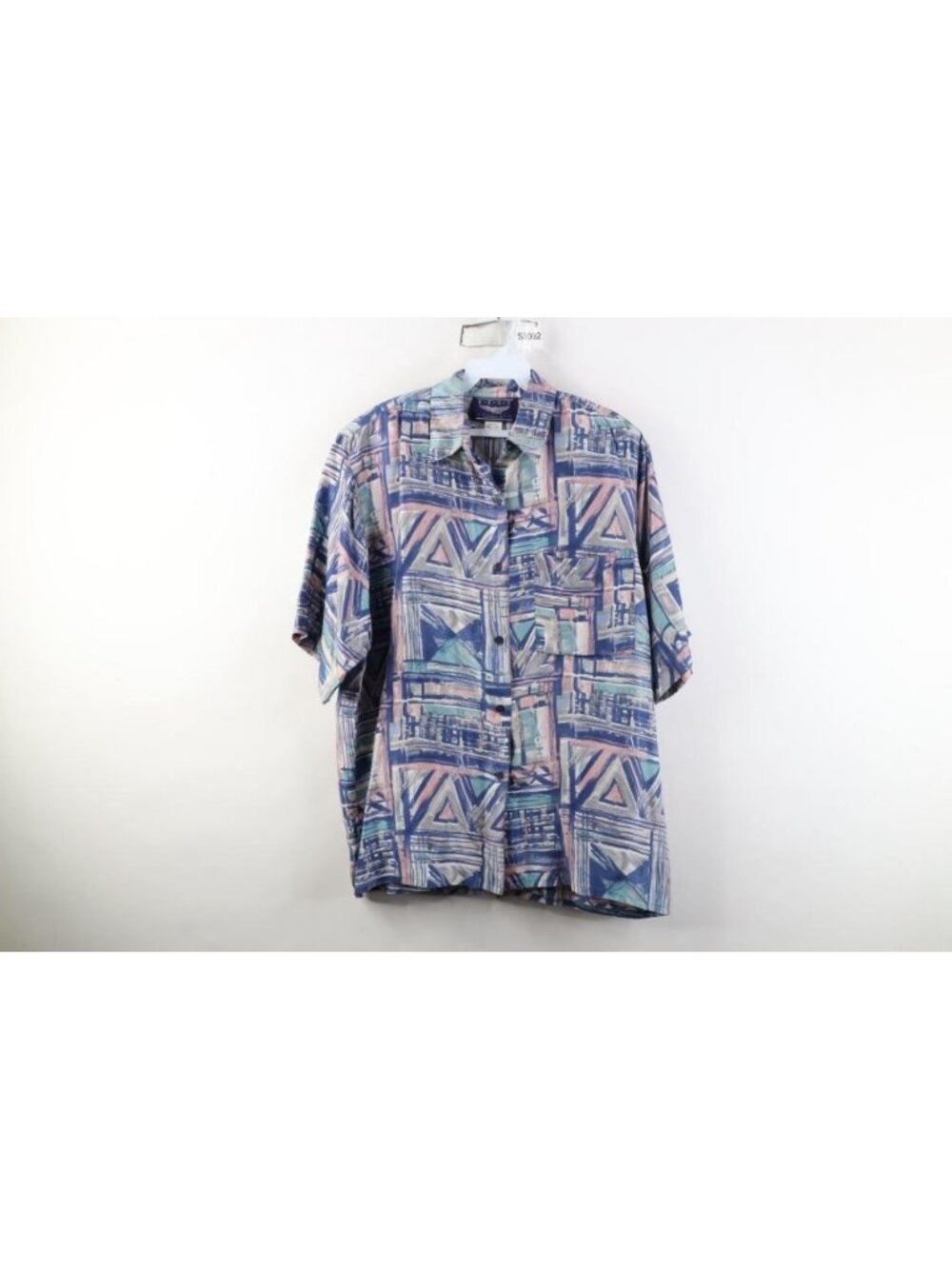 Vtg 90s Streetwear Womens Medium Distressed Abstract Silk Collared Button Shirt